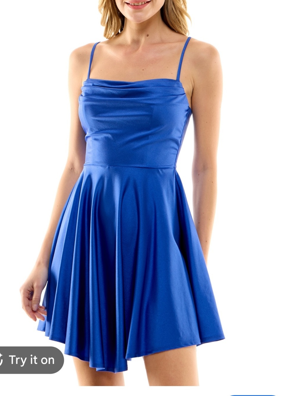 City Studio Royal Blue Satin Spaghetti-Strap Skater Mini Dress